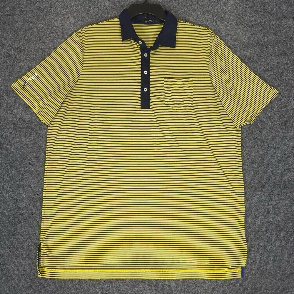 RLX Ralph Lauren Polo Shirt Mens XL‎ Yellow Striped Short Sleeve Stretch Adult